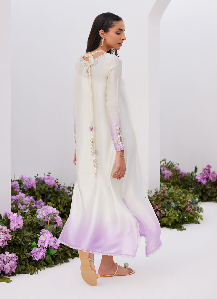 Farah Talib Aziz | Zaza Luxe Pret 24 | LYA IVORY EMBELLISHED RAW SILK SHIRT AND DUPATTA - House Of Hania