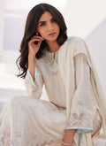 Farah Talib Aziz | Zaza Luxe Pret 24 | LYA IVORY EMBELLISHED RAW SILK SHIRT AND DUPATTA - House Of Hania