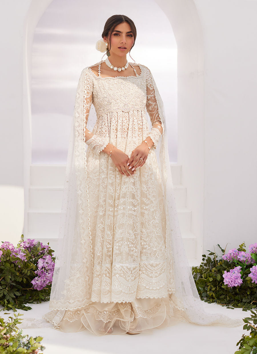 Farah Talib Aziz | Zaza Luxe Pret 24 | MAELLE IVORY EMBROIDERED AND EMBELLISHED KALIDAAR - House Of Hania