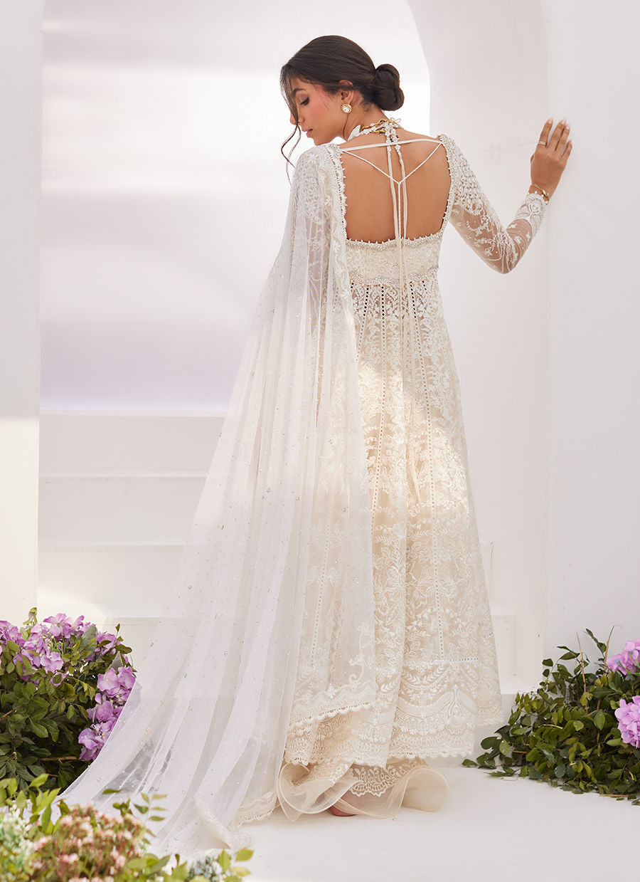 Farah Talib Aziz | Zaza Luxe Pret 24 | MAELLE IVORY EMBROIDERED AND EMBELLISHED KALIDAAR - House Of Hania