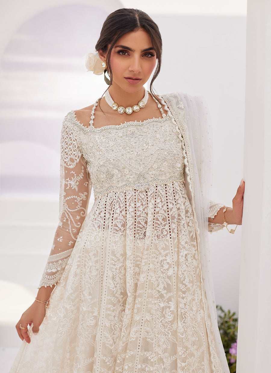 Farah Talib Aziz | Zaza Luxe Pret 24 | MAELLE IVORY EMBROIDERED AND EMBELLISHED KALIDAAR - House Of Hania