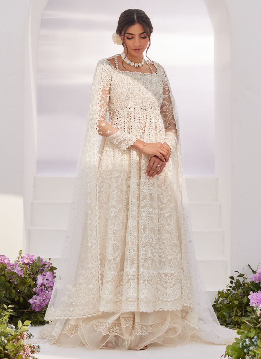 Farah Talib Aziz | Zaza Luxe Pret 24 | MAELLE IVORY EMBROIDERED AND EMBELLISHED KALIDAAR - House Of Hania