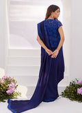 Farah Talib Aziz | Zaza Luxe Pret 24 | OCEAN NAVY DRAPED SAREE WITH CUTWORK EMBELLISHED CAPE - House Of Hania