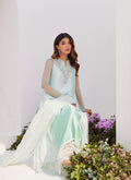 Farah Talib Aziz | Zaza Luxe Pret 24 | SOLENE AQUA OMBRE EMBELLISHED COLUMN SHIRT WITH EMBROIDERED KALIDAAR SLIP - House Of Hania