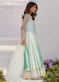 Farah Talib Aziz | Zaza Luxe Pret 24 | SOLENE AQUA OMBRE EMBELLISHED COLUMN SHIRT WITH EMBROIDERED KALIDAAR SLIP - House Of Hania