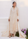 Farah Talib Aziz | Zaza Luxe Pret 24 | TISELE IVORY PLEATED RAW SILK SHIRT AND DUPATTA - House Of Hania