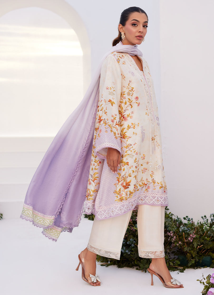 Farah Talib Aziz | Zaza Prints 24 | AMETHYST TRELLIS SHIRT AND DUPATTA - House Of Hania