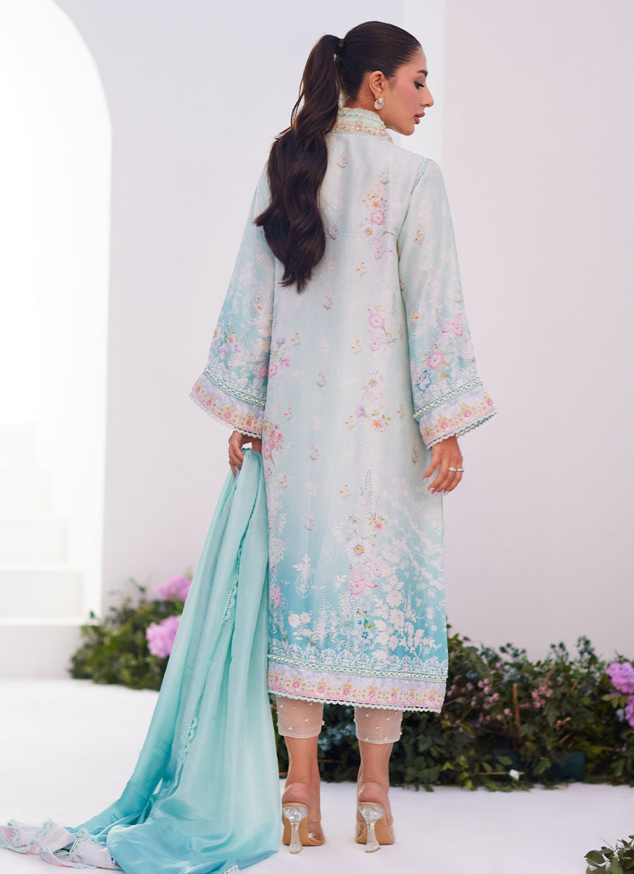Farah Talib Aziz | Zaza Prints 24 | CYAN OMBRE SHIRT AND DUPATTA - House Of Hania