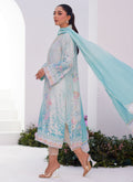 Farah Talib Aziz | Zaza Prints 24 | CYAN OMBRE SHIRT AND DUPATTA - House Of Hania