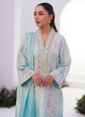 Farah Talib Aziz | Zaza Prints 24 | CYAN OMBRE SHIRT AND DUPATTA - House Of Hania
