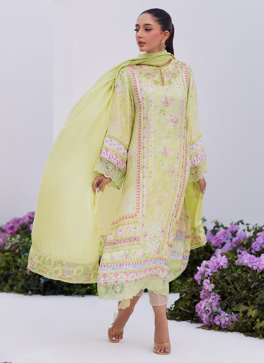 Farah Talib Aziz | Zaza Prints 24 | KELLY LIME SHIRT AND DUPATTA - House Of Hania