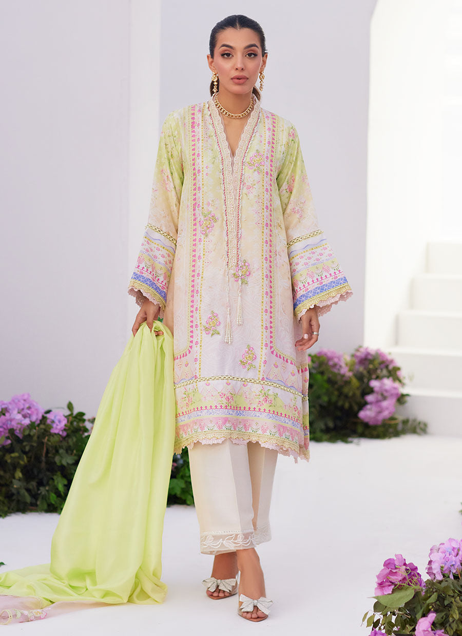 Farah Talib Aziz | Zaza Prints 24 | PEAR OMBRE SHIRT AND DUPATTA - House Of Hania