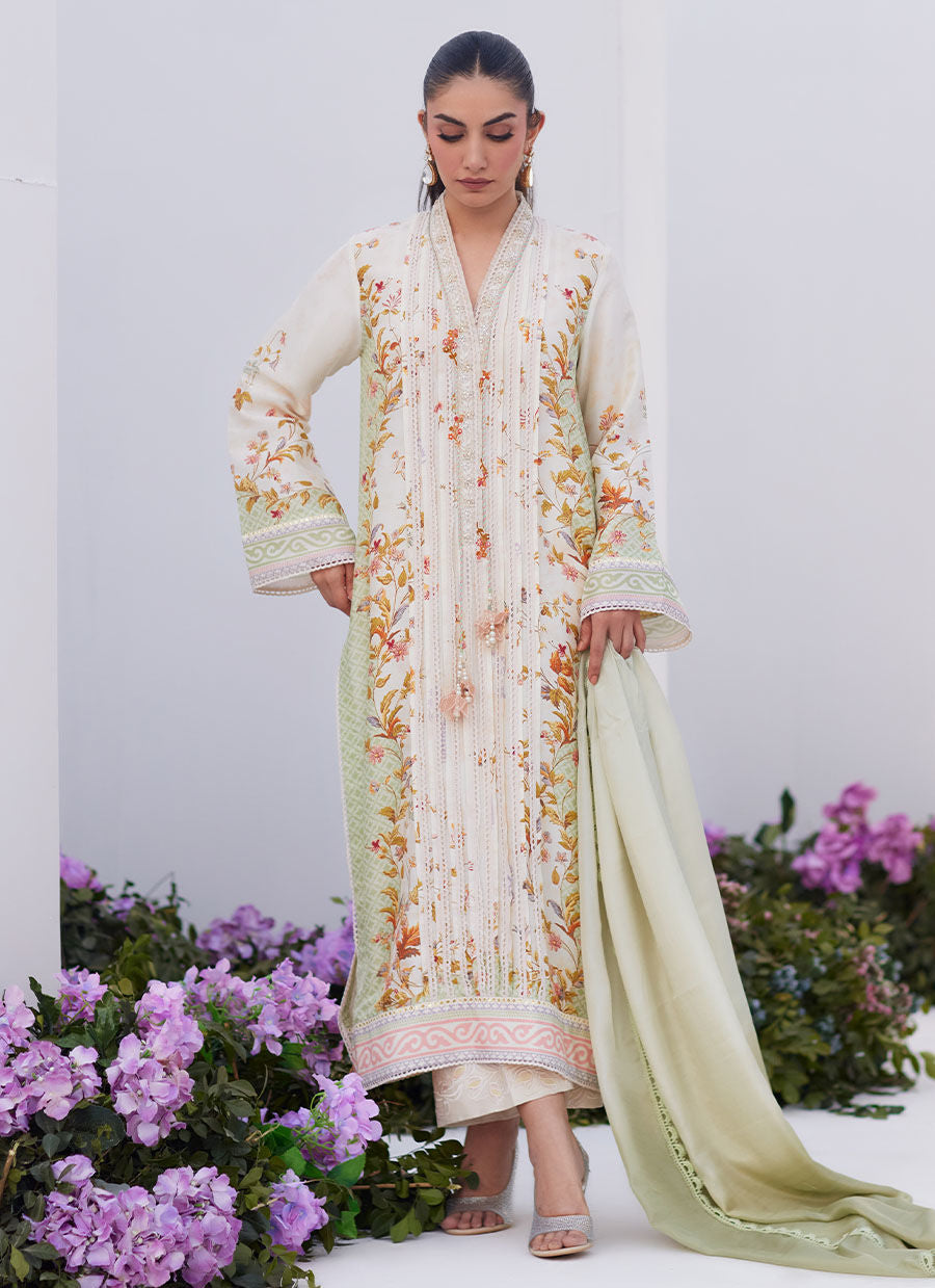 Farah Talib Aziz | Zaza Prints 24 | SAGE TRELLIS SHIRT AND DUPATTA - House Of Hania