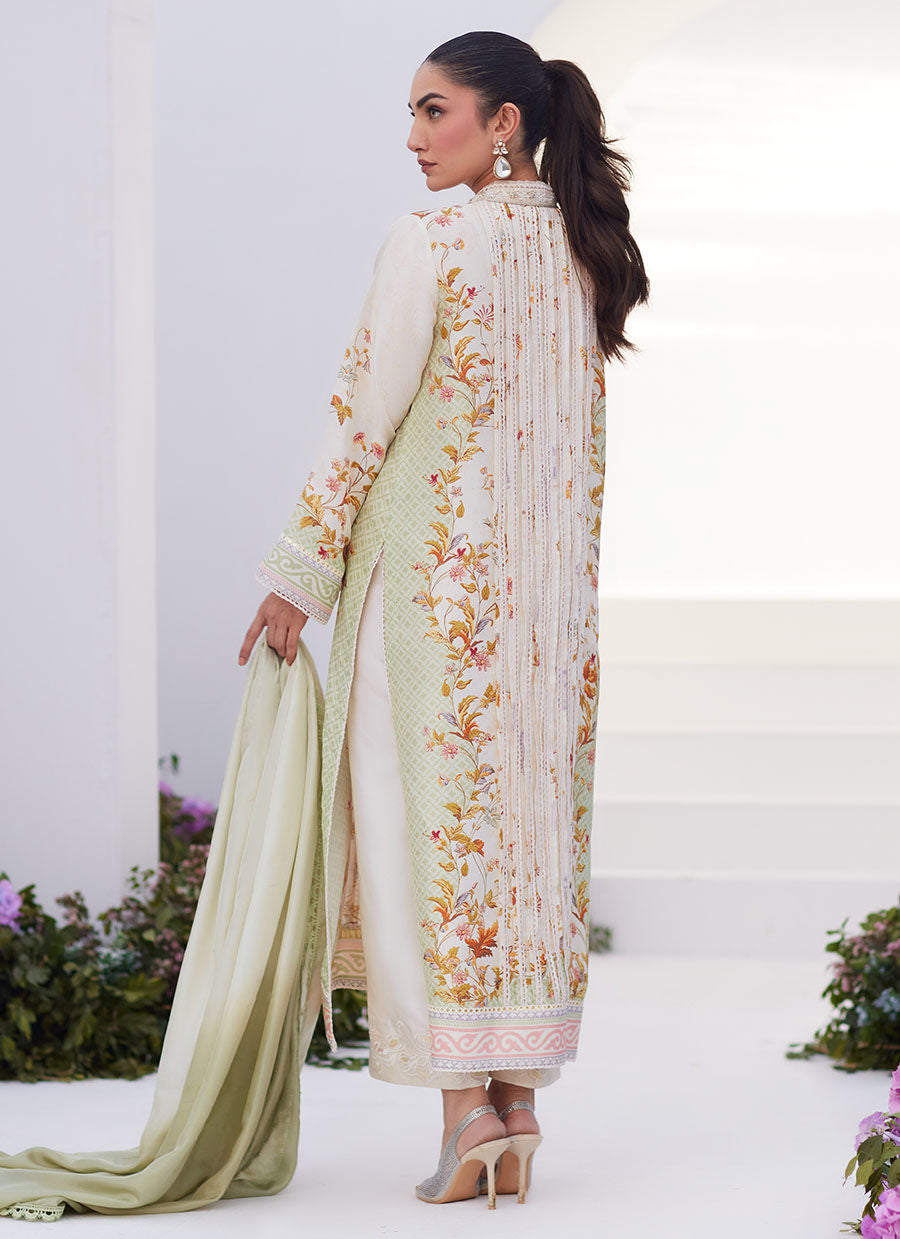 Farah Talib Aziz | Zaza Prints 24 | SAGE TRELLIS SHIRT AND DUPATTA - House Of Hania