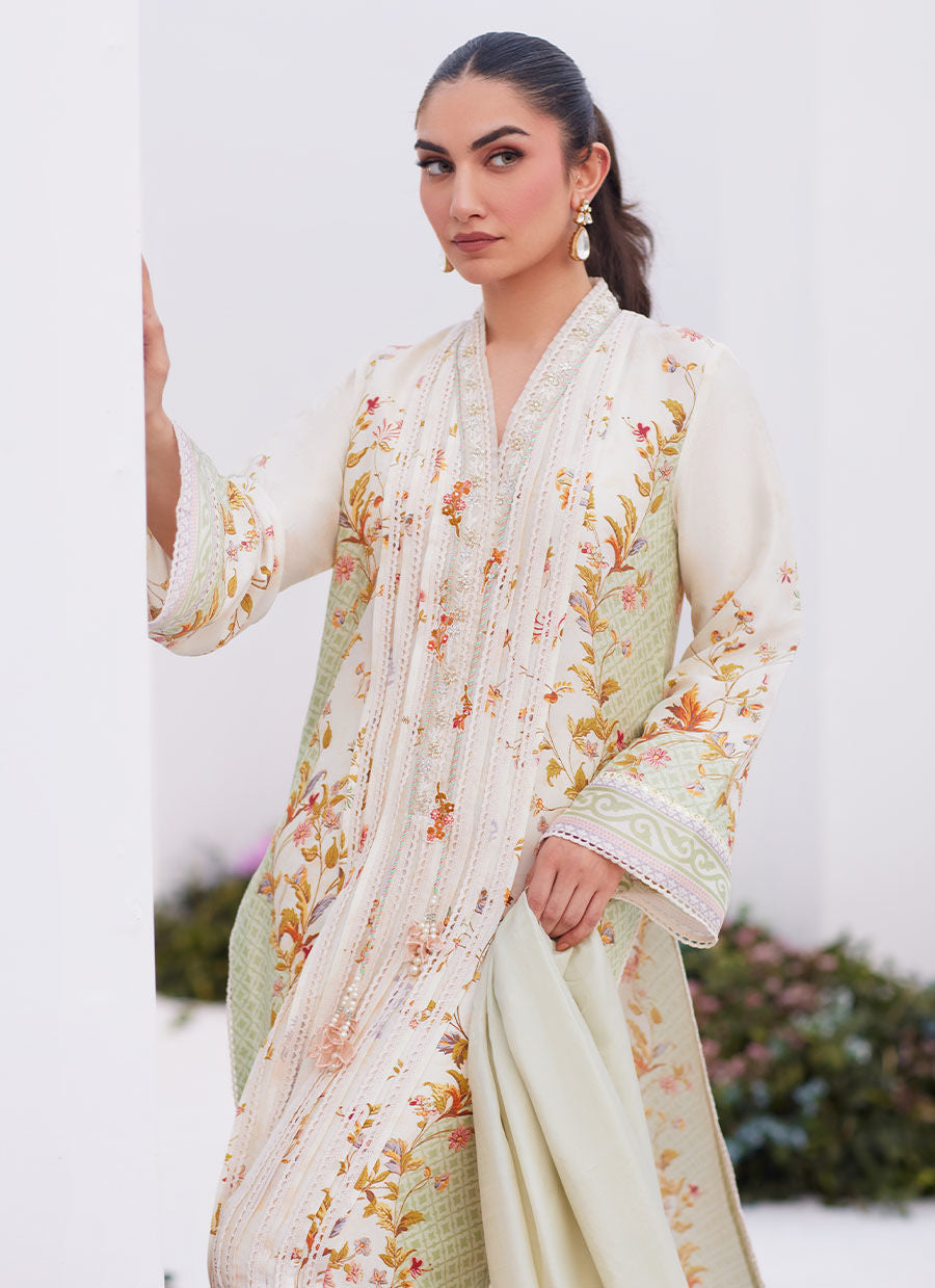 Farah Talib Aziz | Zaza Prints 24 | SAGE TRELLIS SHIRT AND DUPATTA - House Of Hania