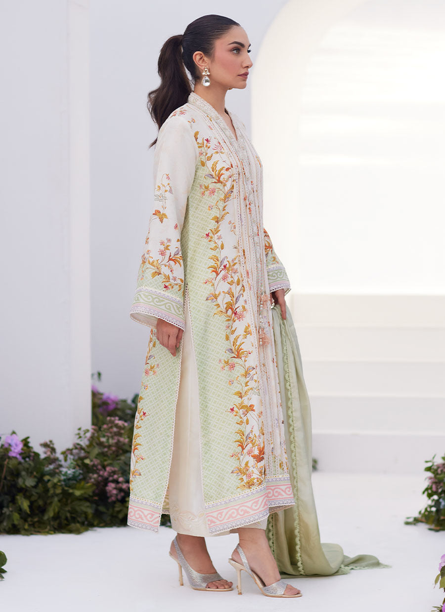 Farah Talib Aziz | Zaza Prints 24 | SAGE TRELLIS SHIRT AND DUPATTA - House Of Hania