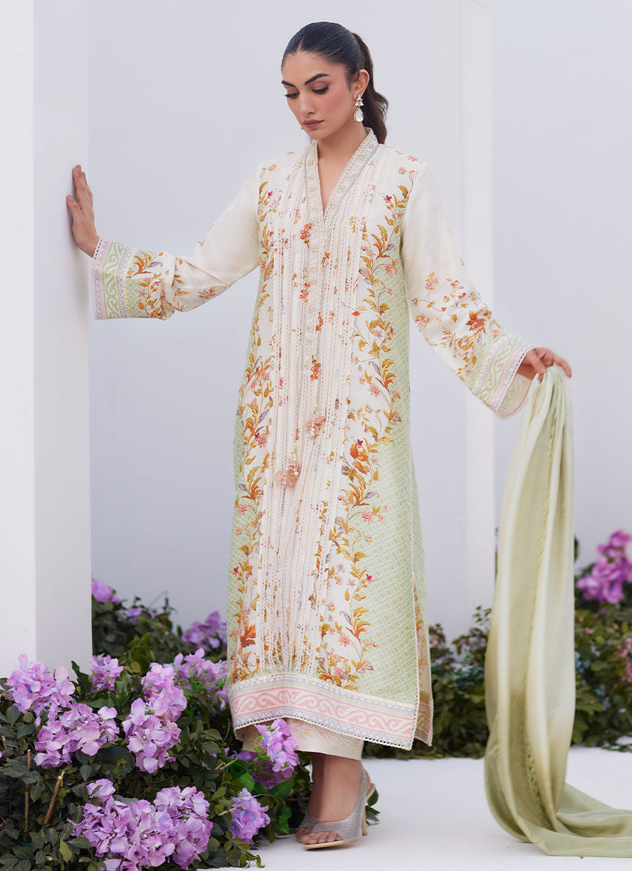 Farah Talib Aziz | Zaza Prints 24 | SAGE TRELLIS SHIRT AND DUPATTA - House Of Hania
