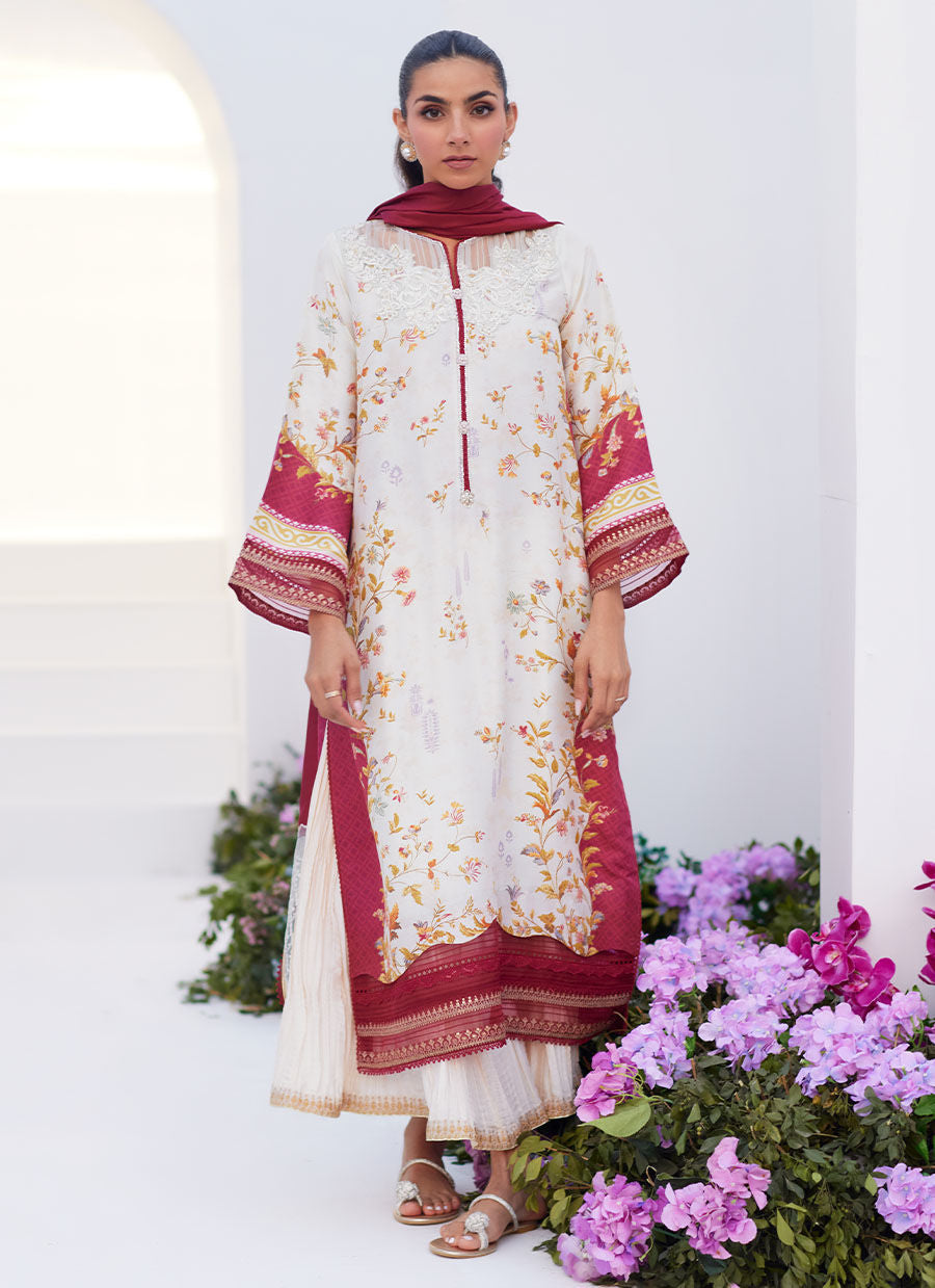 Farah Talib Aziz | Zaza Prints 24 | SANGRIA TRELLIS SHIRT AND DUPATTA - House Of Hania
