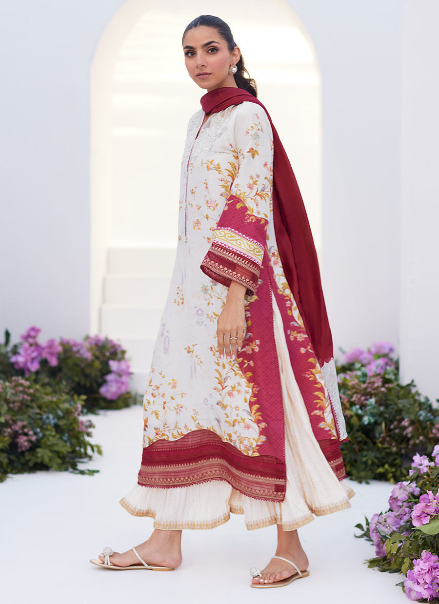 Farah Talib Aziz | Zaza Prints 24 | SANGRIA TRELLIS SHIRT AND DUPATTA - House Of Hania
