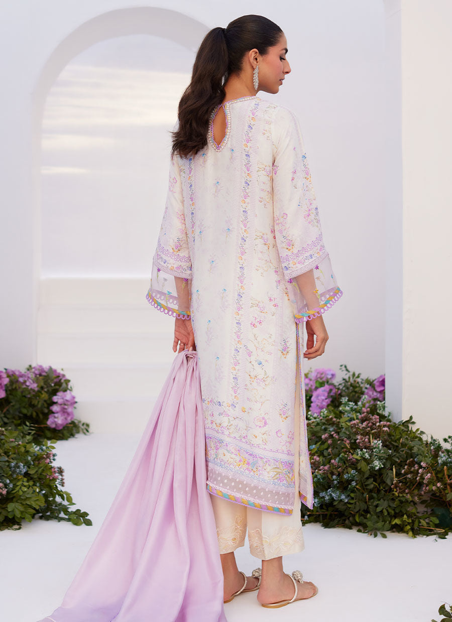 Farah Talib Aziz | Zaza Prints 24 | THISTLE LILAC SHIRT AND DUPATTA - House Of Hania