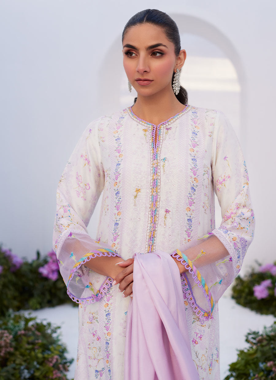 Farah Talib Aziz | Zaza Prints 24 | THISTLE LILAC SHIRT AND DUPATTA - House Of Hania