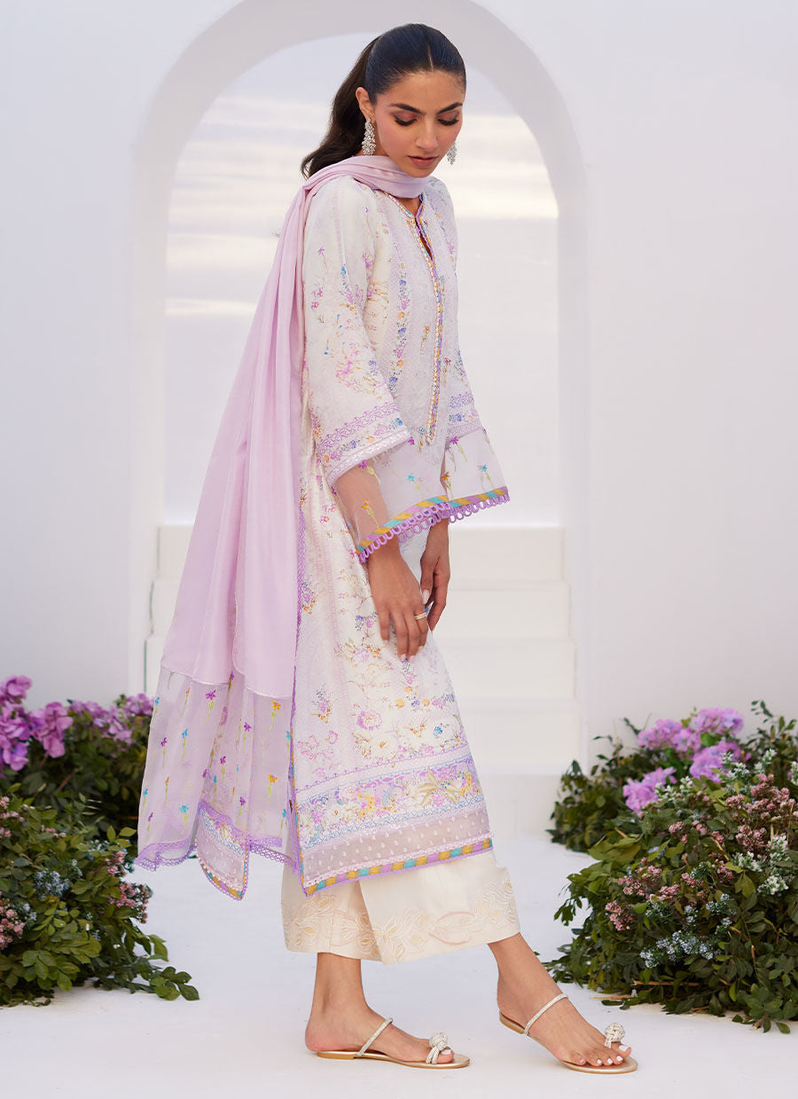 Farah Talib Aziz | Zaza Prints 24 | THISTLE LILAC SHIRT AND DUPATTA - House Of Hania