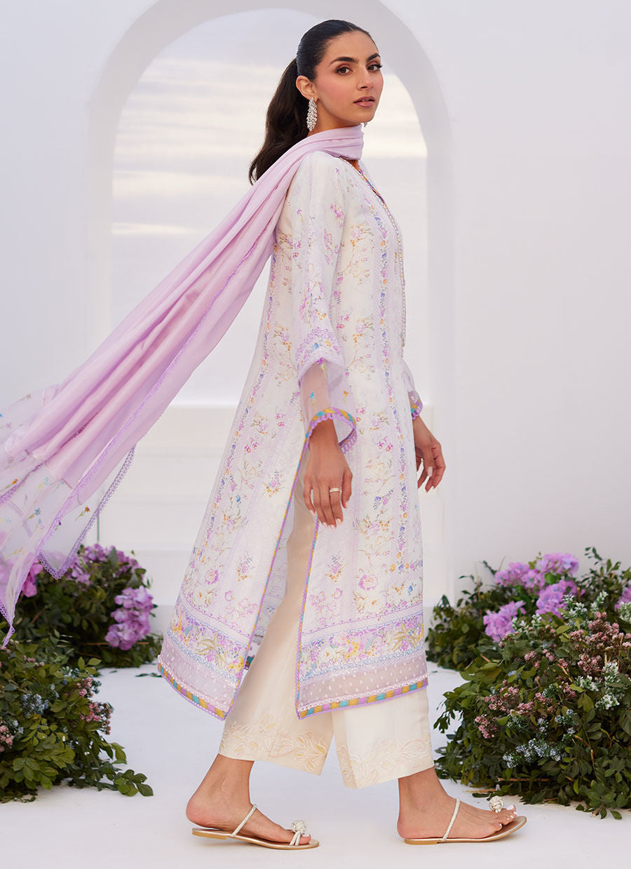 Farah Talib Aziz | Zaza Prints 24 | THISTLE LILAC SHIRT AND DUPATTA - House Of Hania