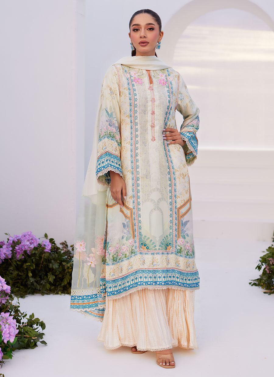 Farah Talib Aziz | Zaza Prints 24 | TURKISH AQUA SHIRT AND DUPATTA - House Of Hania