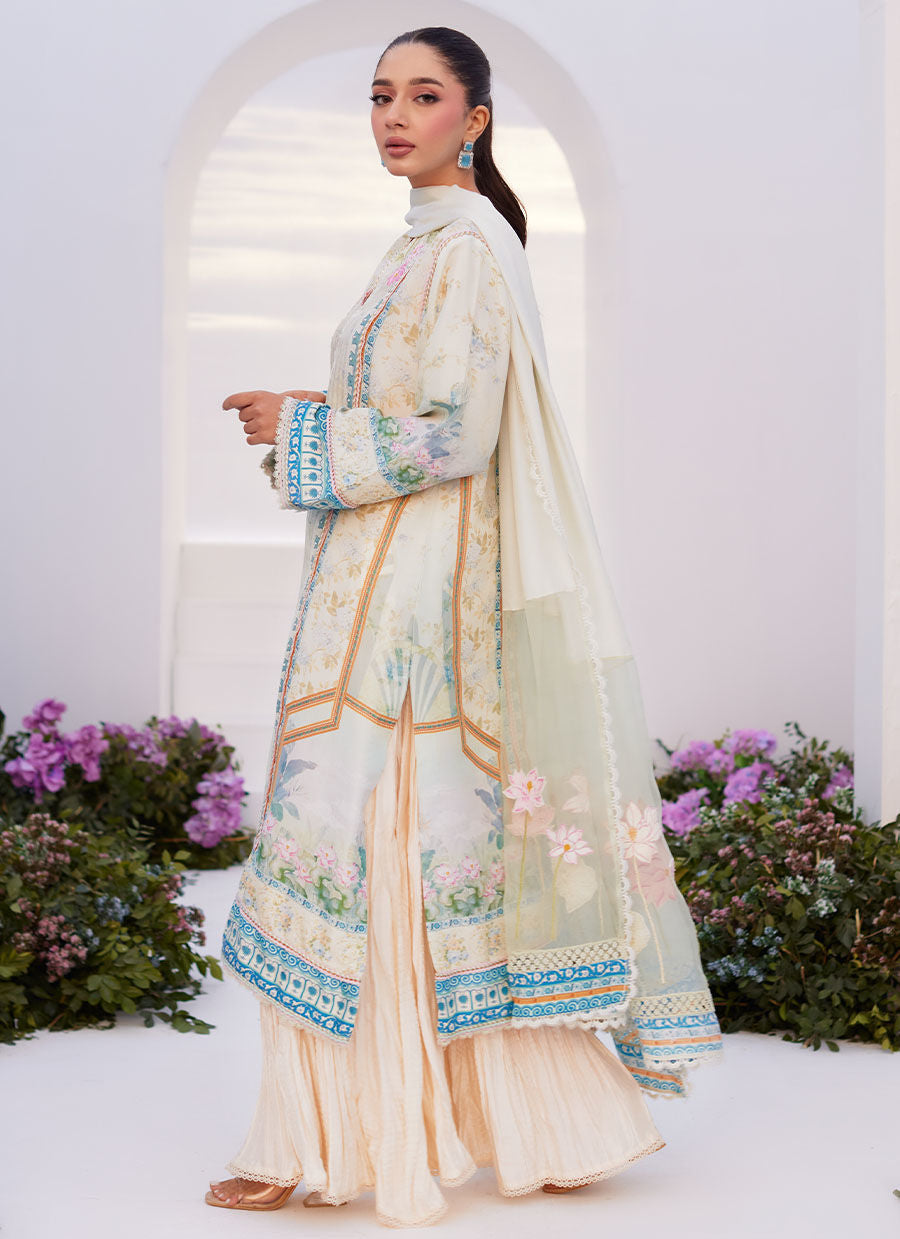 Farah Talib Aziz | Zaza Prints 24 | TURKISH AQUA SHIRT AND DUPATTA - House Of Hania