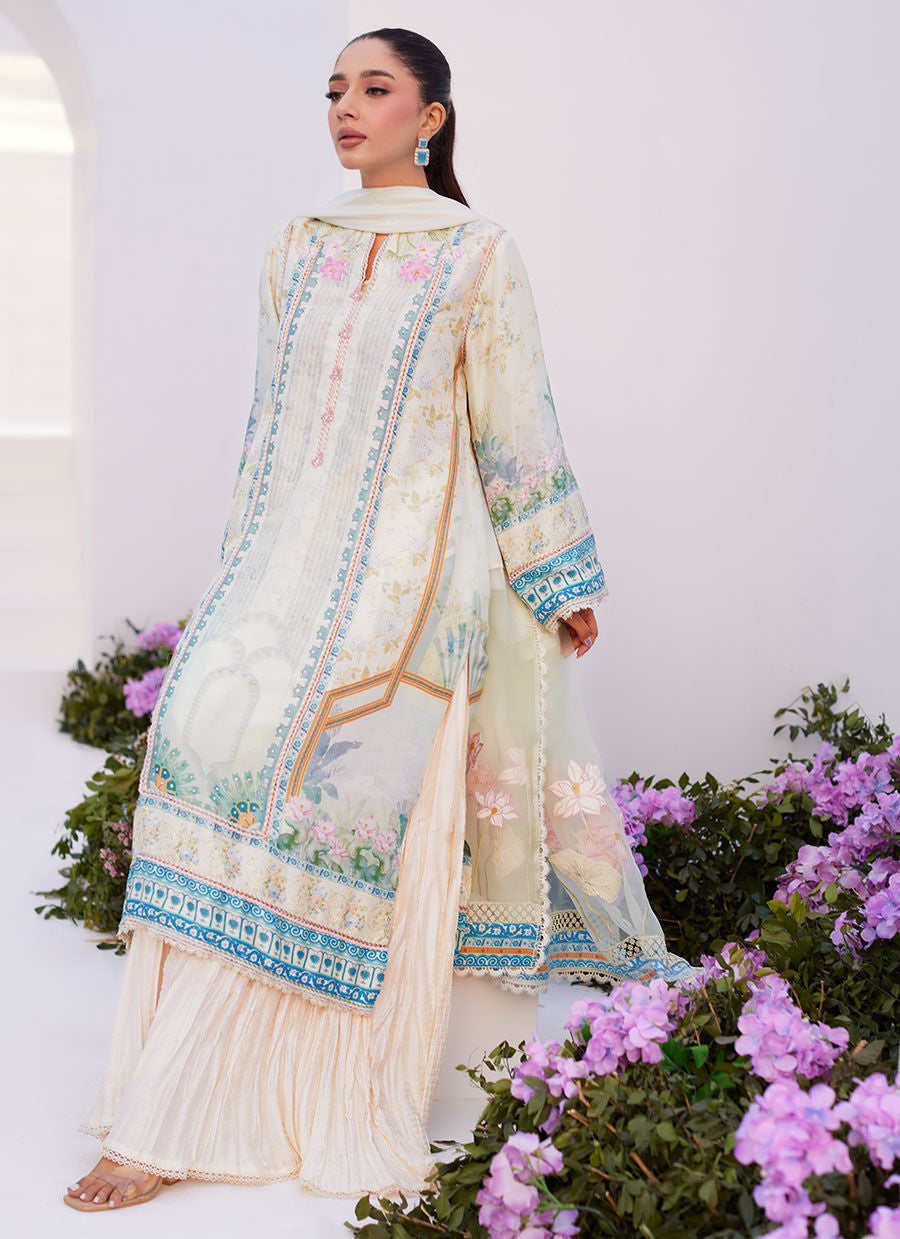 Farah Talib Aziz | Zaza Prints 24 | TURKISH AQUA SHIRT AND DUPATTA - House Of Hania
