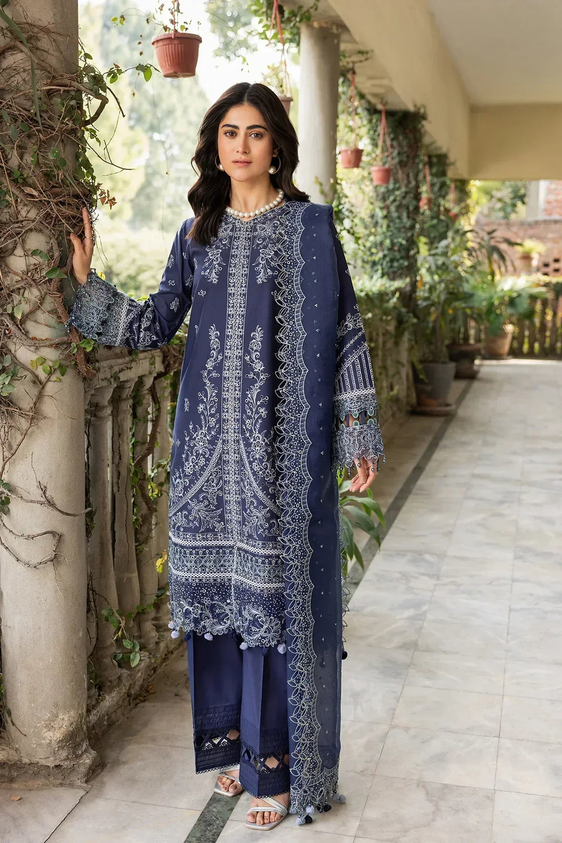 Farasha | Bahaar Embroidered Lawn | Blue Ochre - House Of Hania