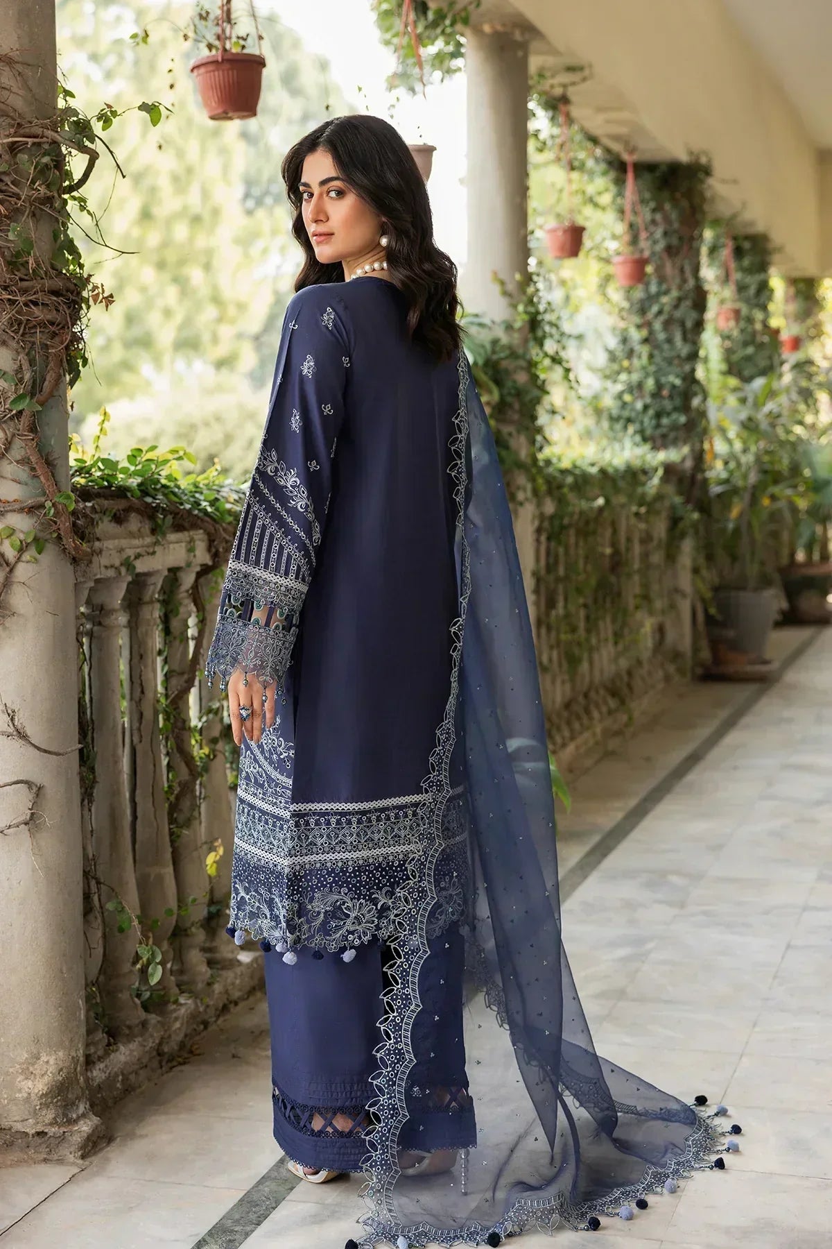 Farasha | Bahaar Embroidered Lawn | Blue Ochre - House Of Hania