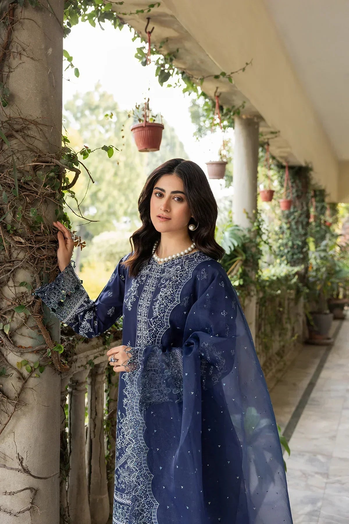 Farasha | Bahaar Embroidered Lawn | Blue Ochre - House Of Hania