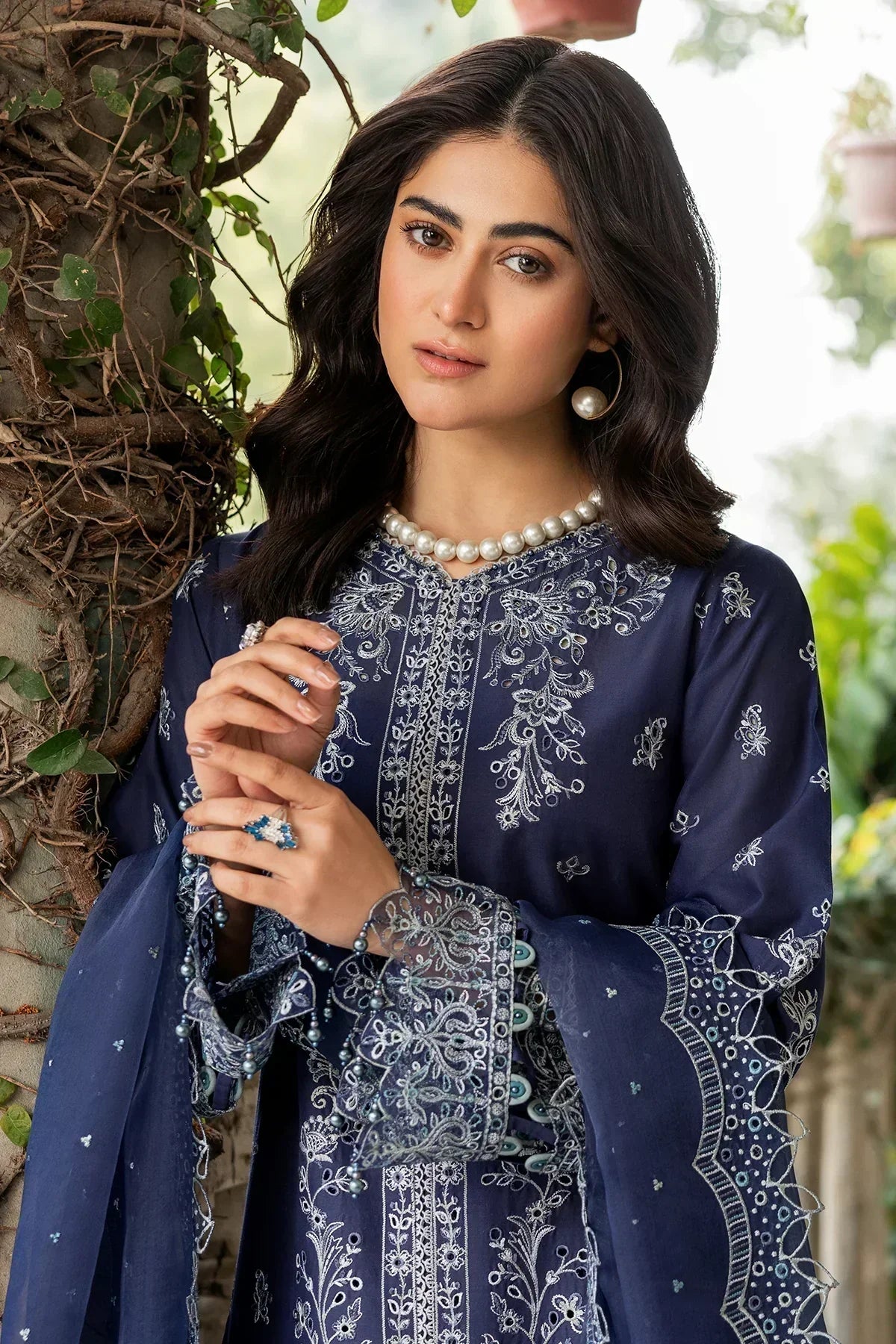 Farasha | Bahaar Embroidered Lawn | Blue Ochre - House Of Hania