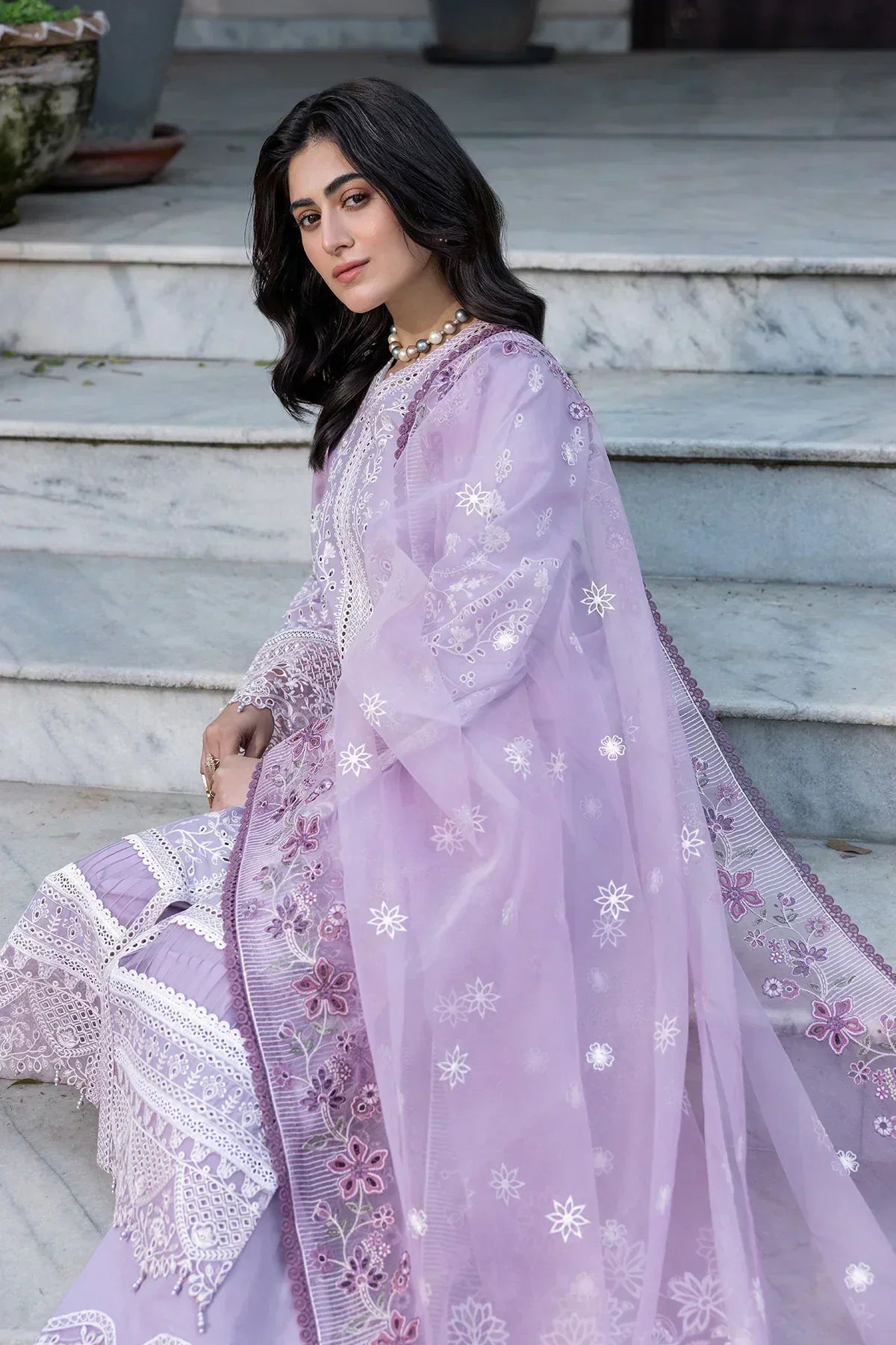 Farasha | Bahaar Embroidered Lawn | Lilac Florine - House Of Hania