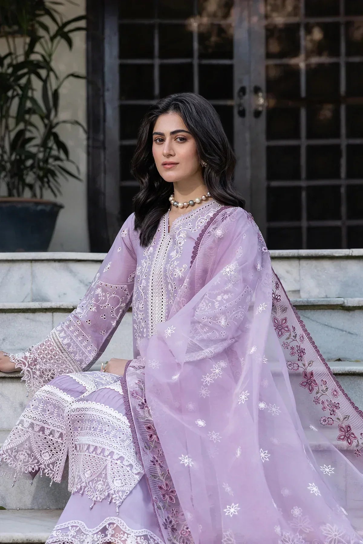 Farasha | Bahaar Embroidered Lawn | Lilac Florine - House Of Hania