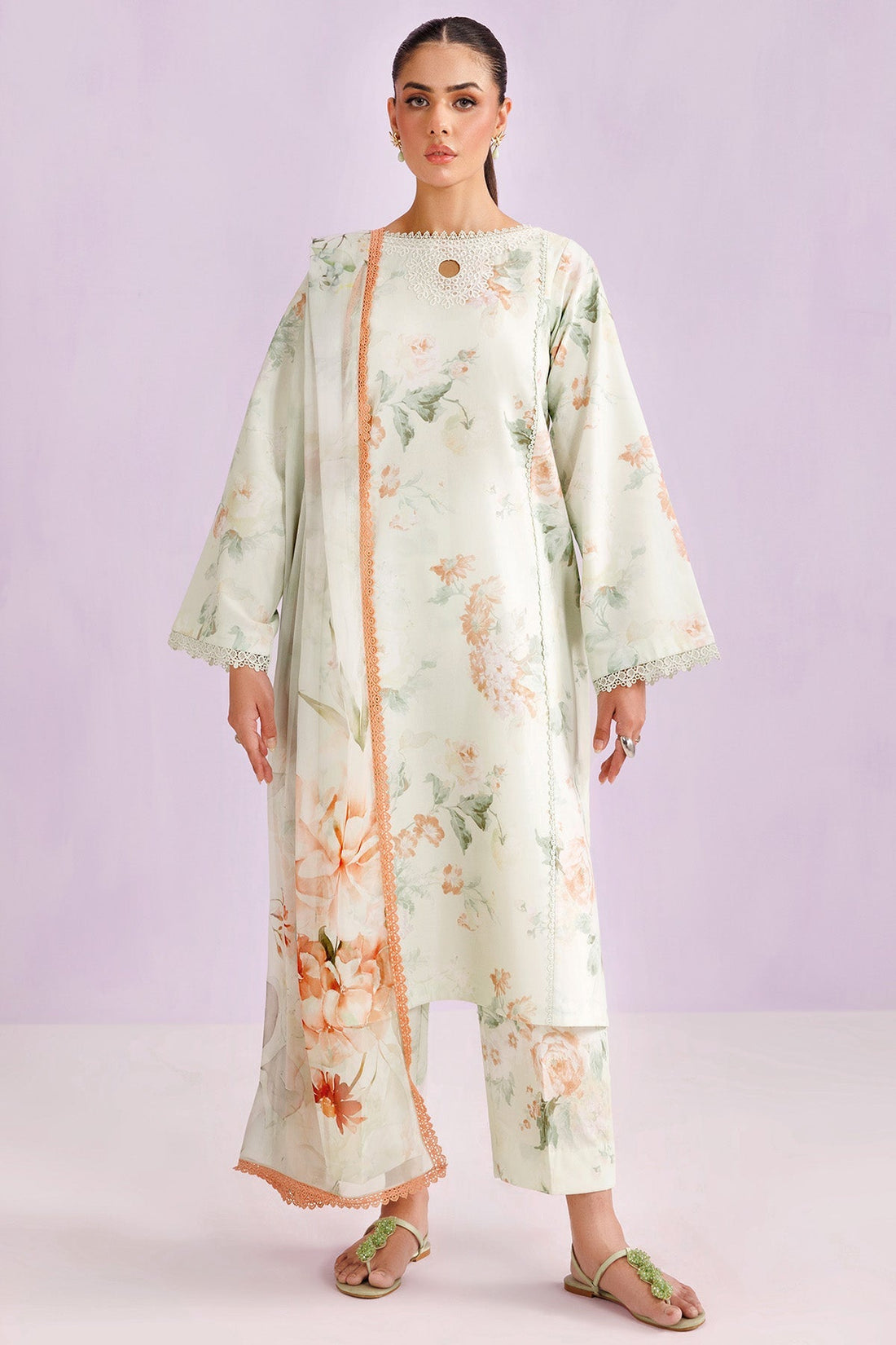 Farasha | Printed Essentials’26 | Mint Veil - House Of Hania