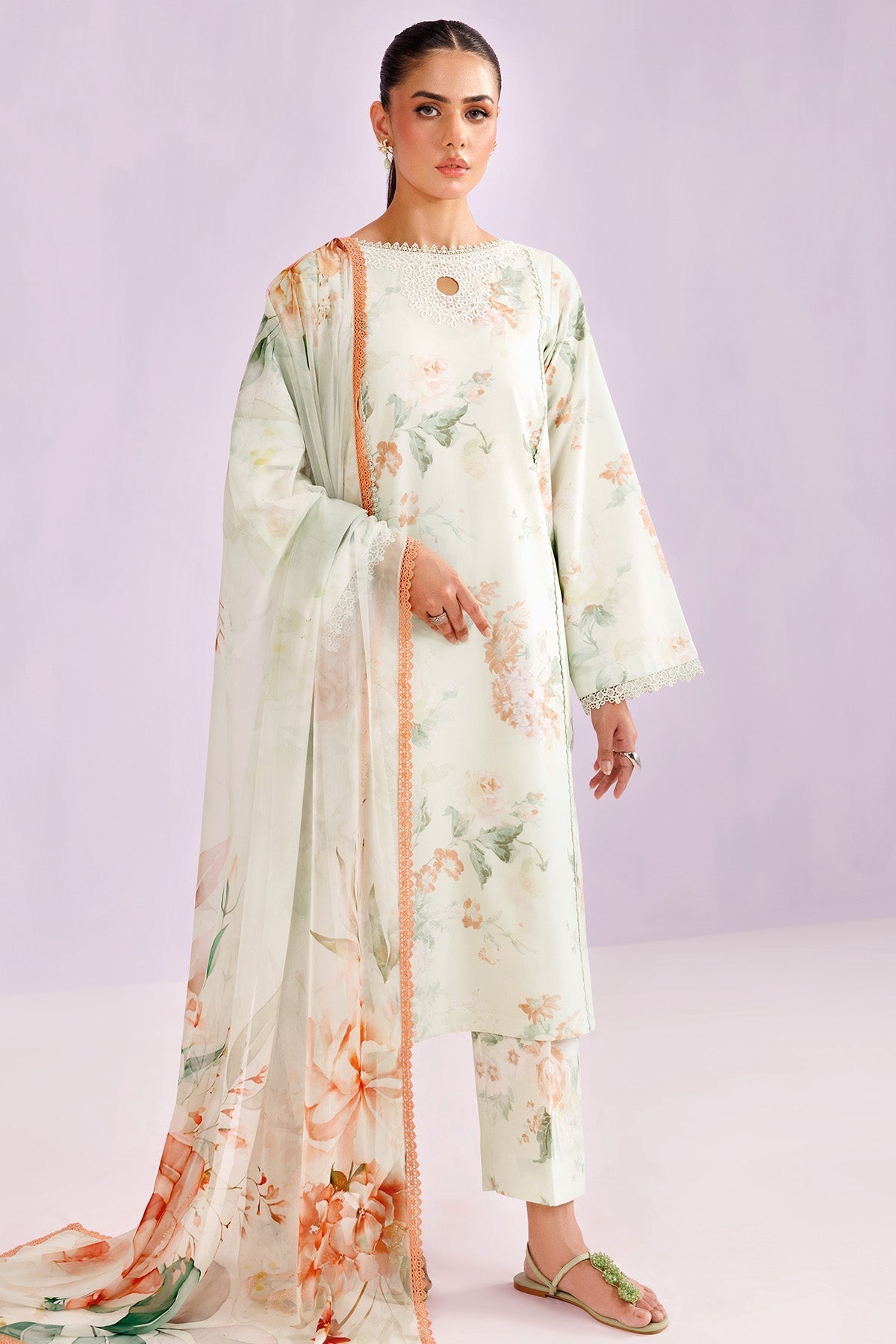 Farasha | Printed Essentials’26 | Mint Veil - House Of Hania