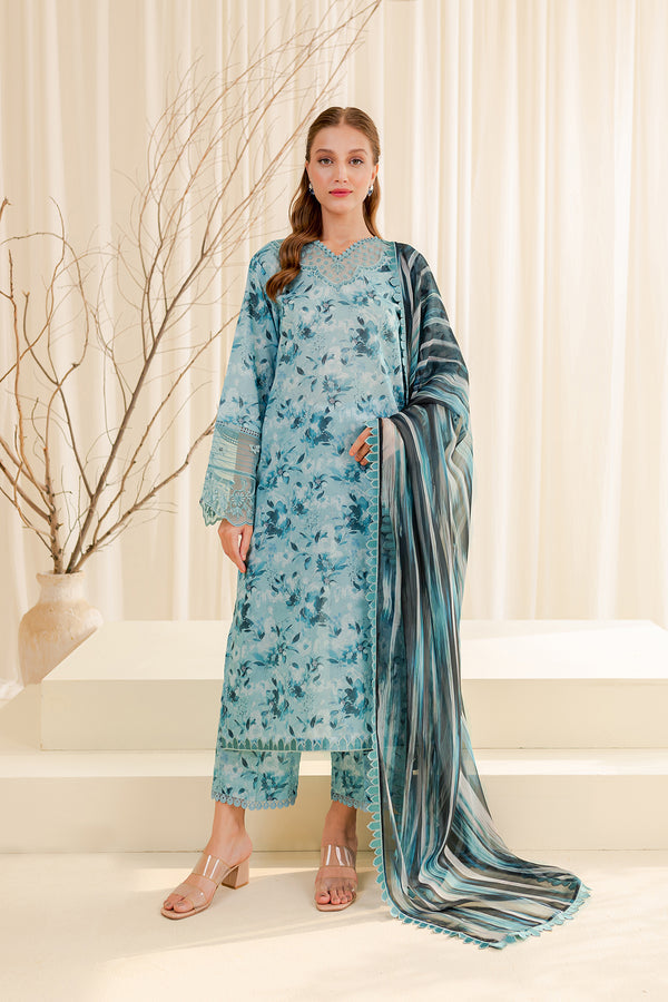 Farasha | Printed Essentials | AQUA BERYL - House Of Hania