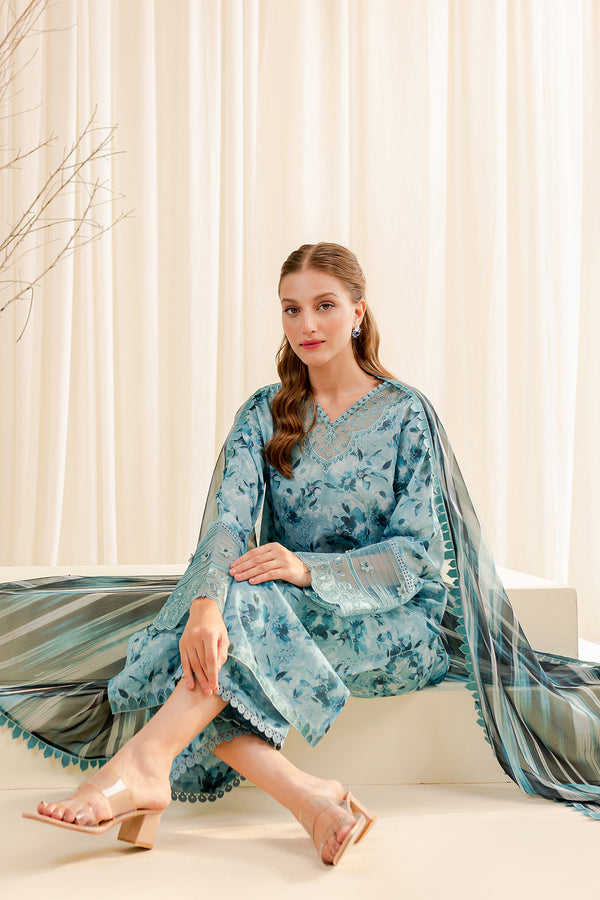 Farasha | Printed Essentials | AQUA BERYL - House Of Hania