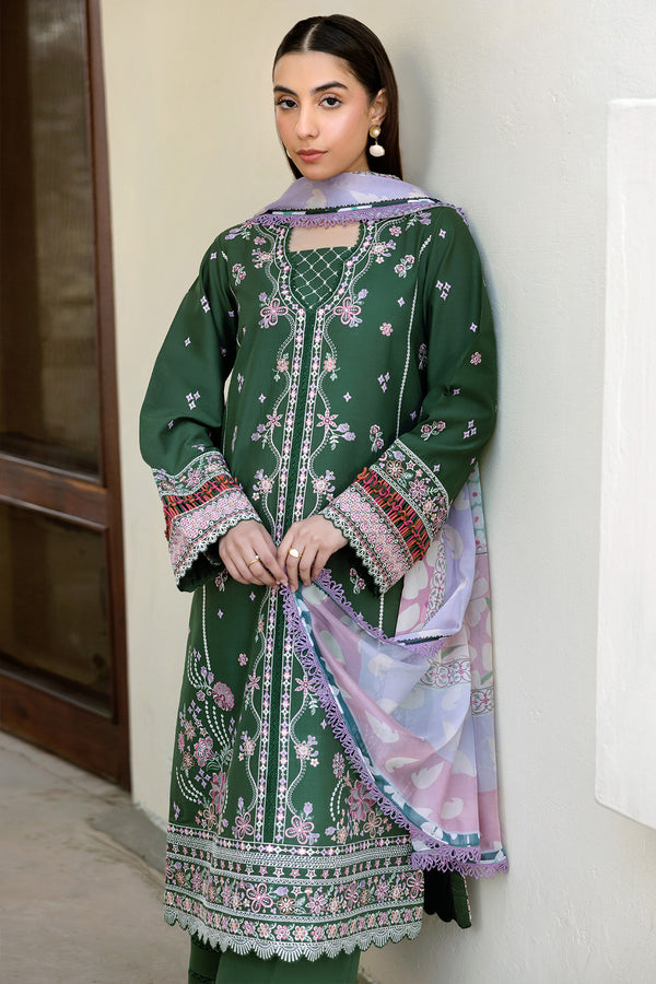 Farasha | Summer Weaves Embroidered Lawn | Emerald Eclips - House Of Hania