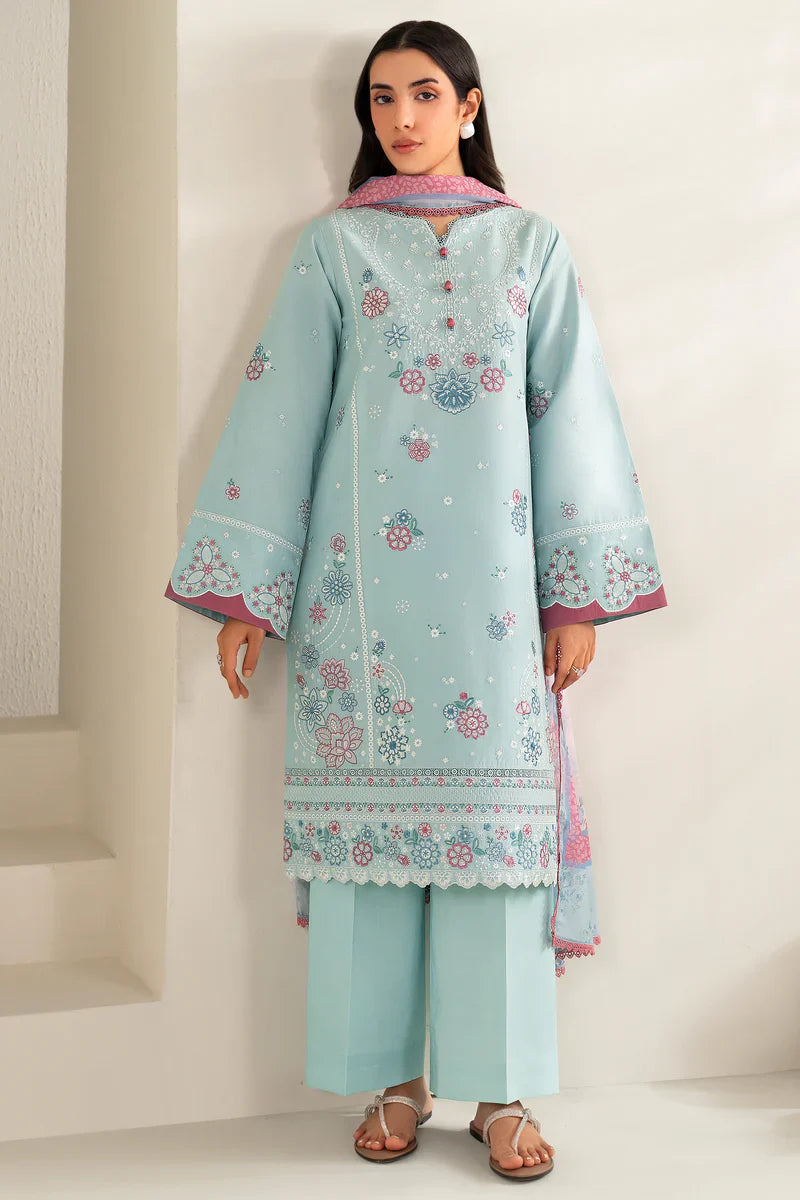 Farasha | Summer Weaves Embroidered lawn'26 | Blue Slate - House Of Hania