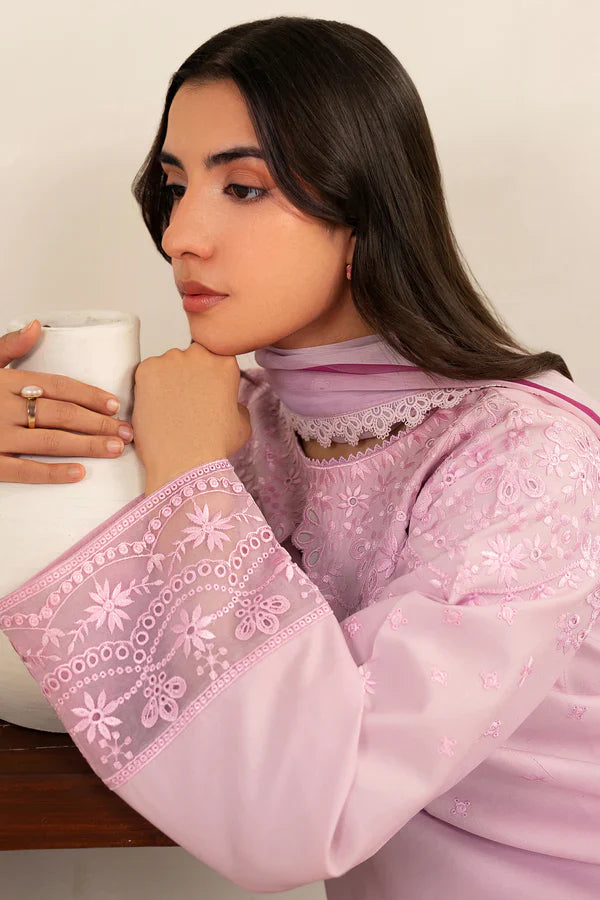 Farasha | Summer Weaves Embroidered lawn'26 | Cloud Pink - House Of Hania