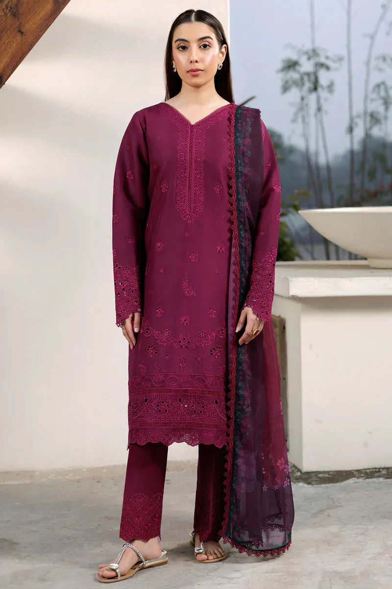 Farasha | Summer Weaves Embroidered lawn'26 | Garnet Passion - House Of Hania