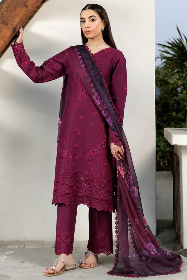 Farasha | Summer Weaves Embroidered lawn'26 | Garnet Passion - House Of Hania