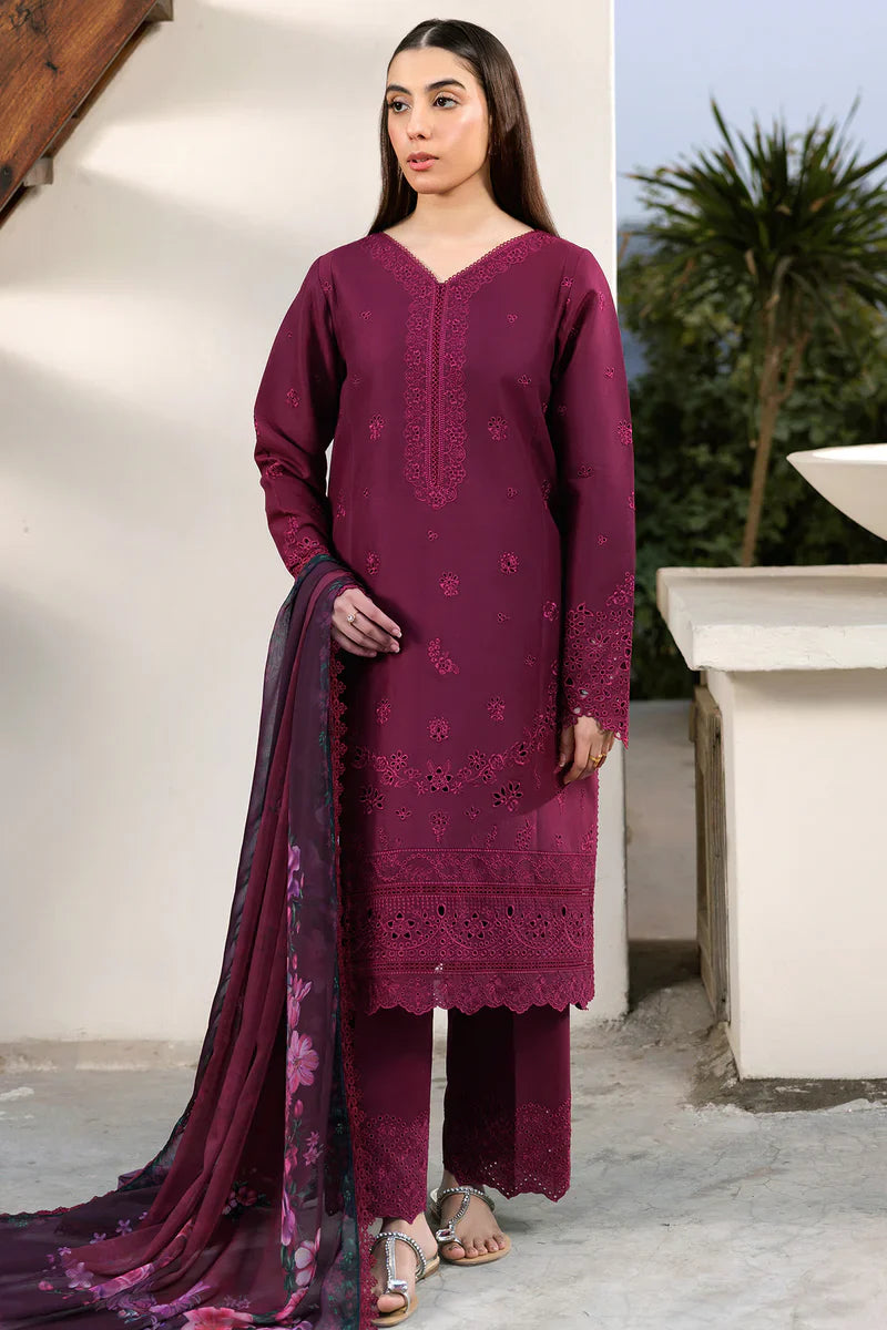 Farasha | Summer Weaves Embroidered lawn'26 | Garnet Passion - House Of Hania