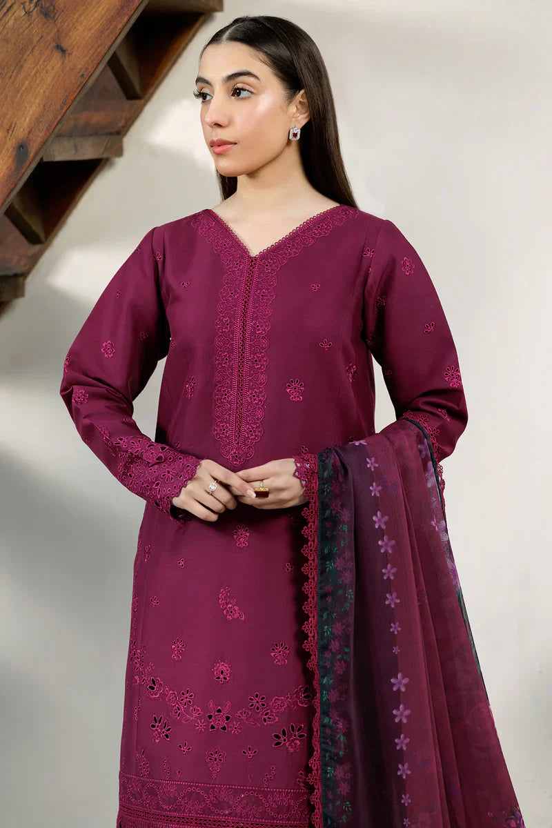 Farasha | Summer Weaves Embroidered lawn'26 | Garnet Passion - House Of Hania