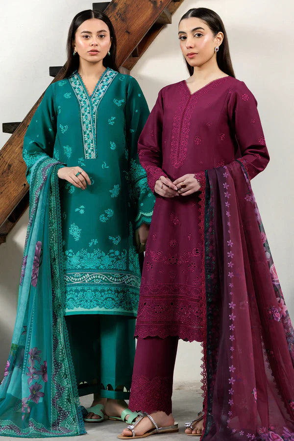 Farasha | Summer Weaves Embroidered lawn'26 | Garnet Passion - House Of Hania