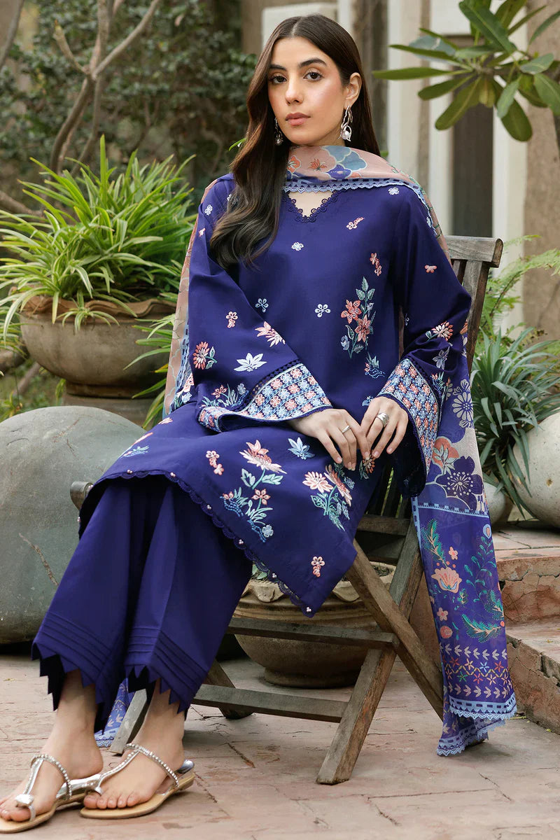 Farasha | Summer Weaves Embroidered lawn'26 | Indigo Glow - House Of Hania