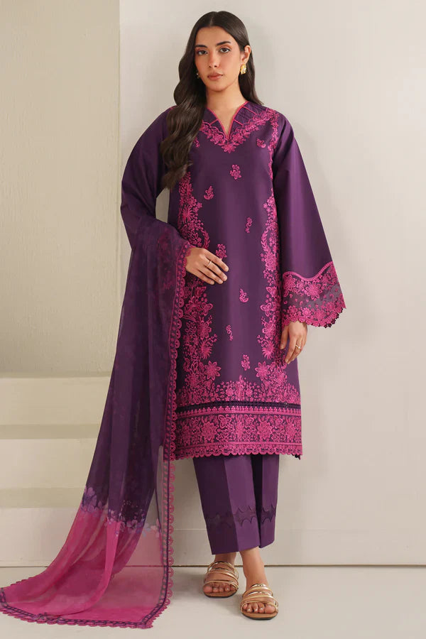 Farasha | Summer Weaves Embroidered lawn'26 | Magenta Silk - House Of Hania